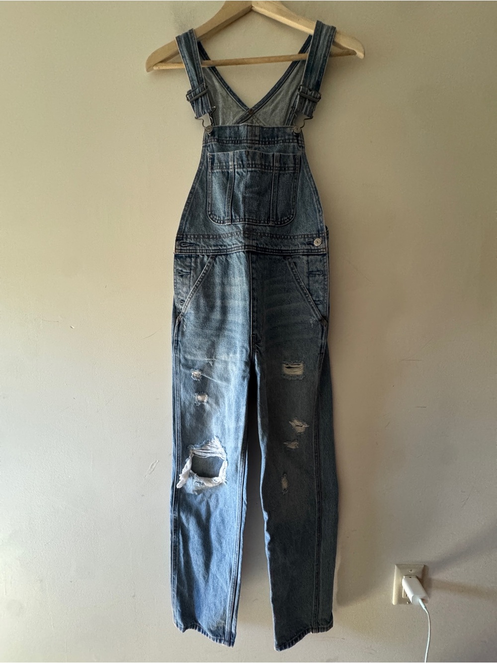 Abercrombie & Fitch Blue Denim Distressed Jean Overalls Size XS